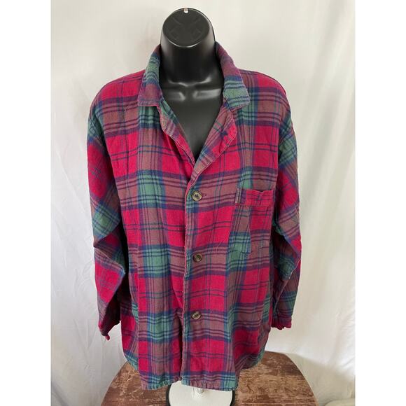 Van Heusen Tops - Vintage 417 Van Heusen Plaid Flannel Shirt Red Green